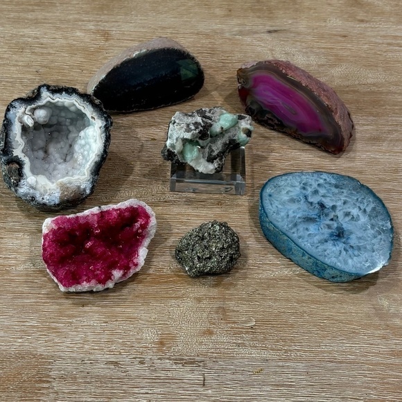 Agate Stone & Fools Gold Rock Home Decor Collection, Set of 7 - Picture 1 of 13